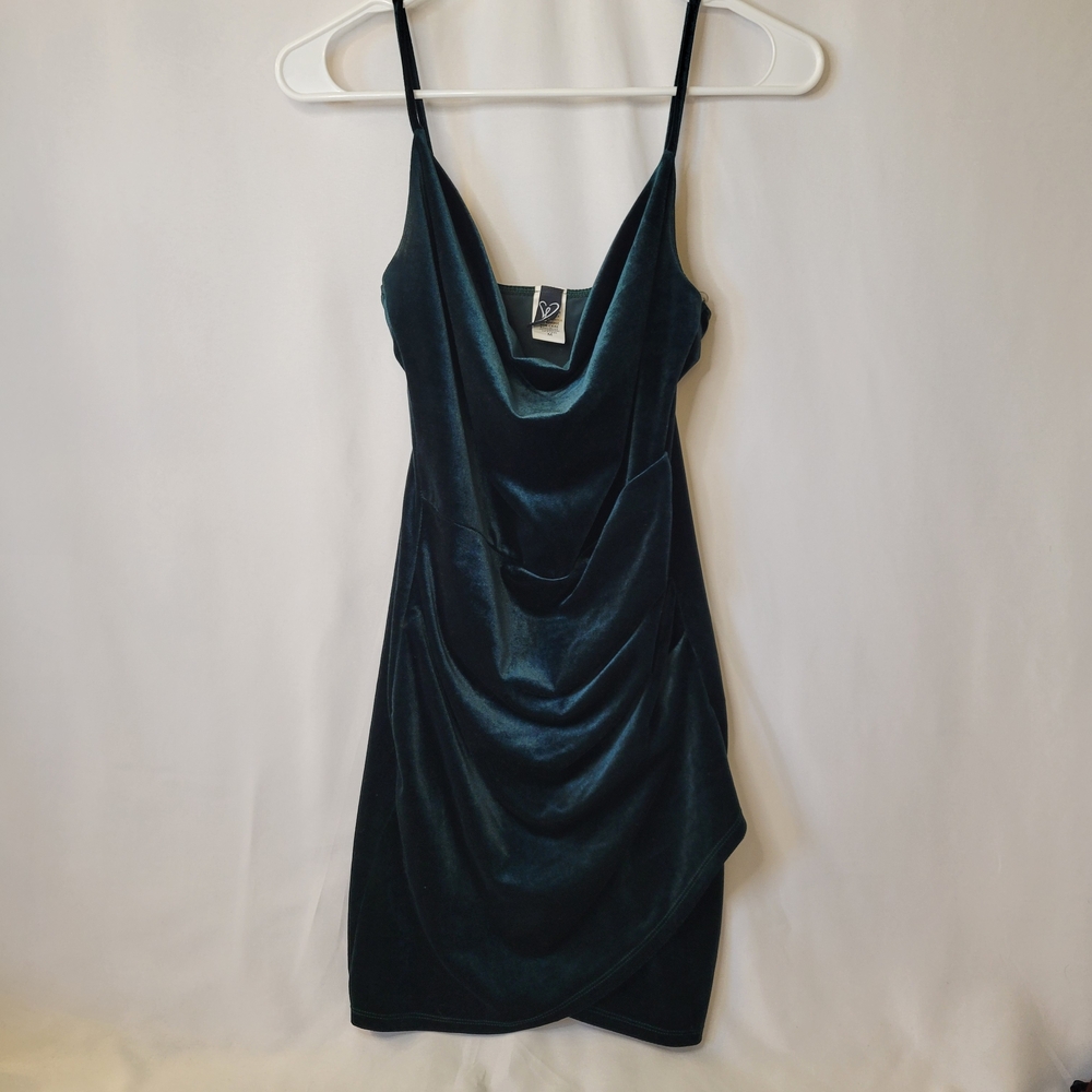 Windsor Hunter Green Velvet Cowl Neck Faux Wrap Dress